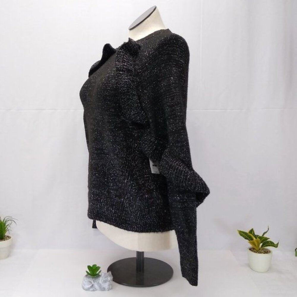 Time and Tru Women's Shimmering Ruffle Sweater Pullover Black Soot  S (4-6) NWT